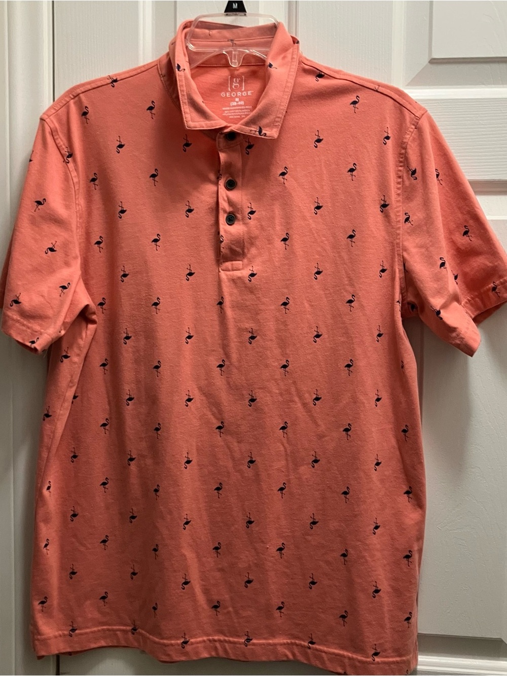 George Polo Shirt M Mens Pink with Flamingos Short Sleeve